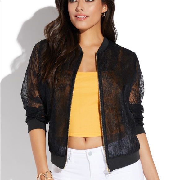 Shoe Dazzle Jackets & Coats New Black Lace Bomber Jacket With Gold
